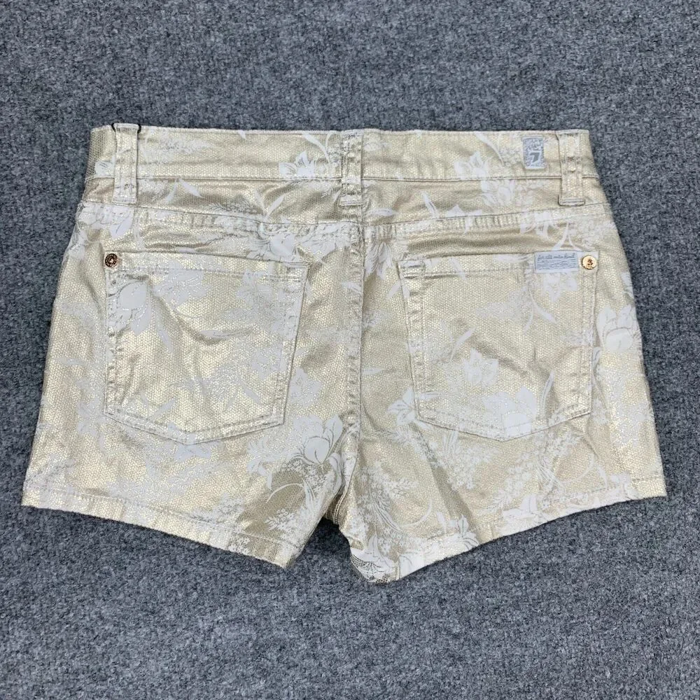 7 For All Mankind Metallic Shorts Girls 12 Gold White Floral Stretch Pockets